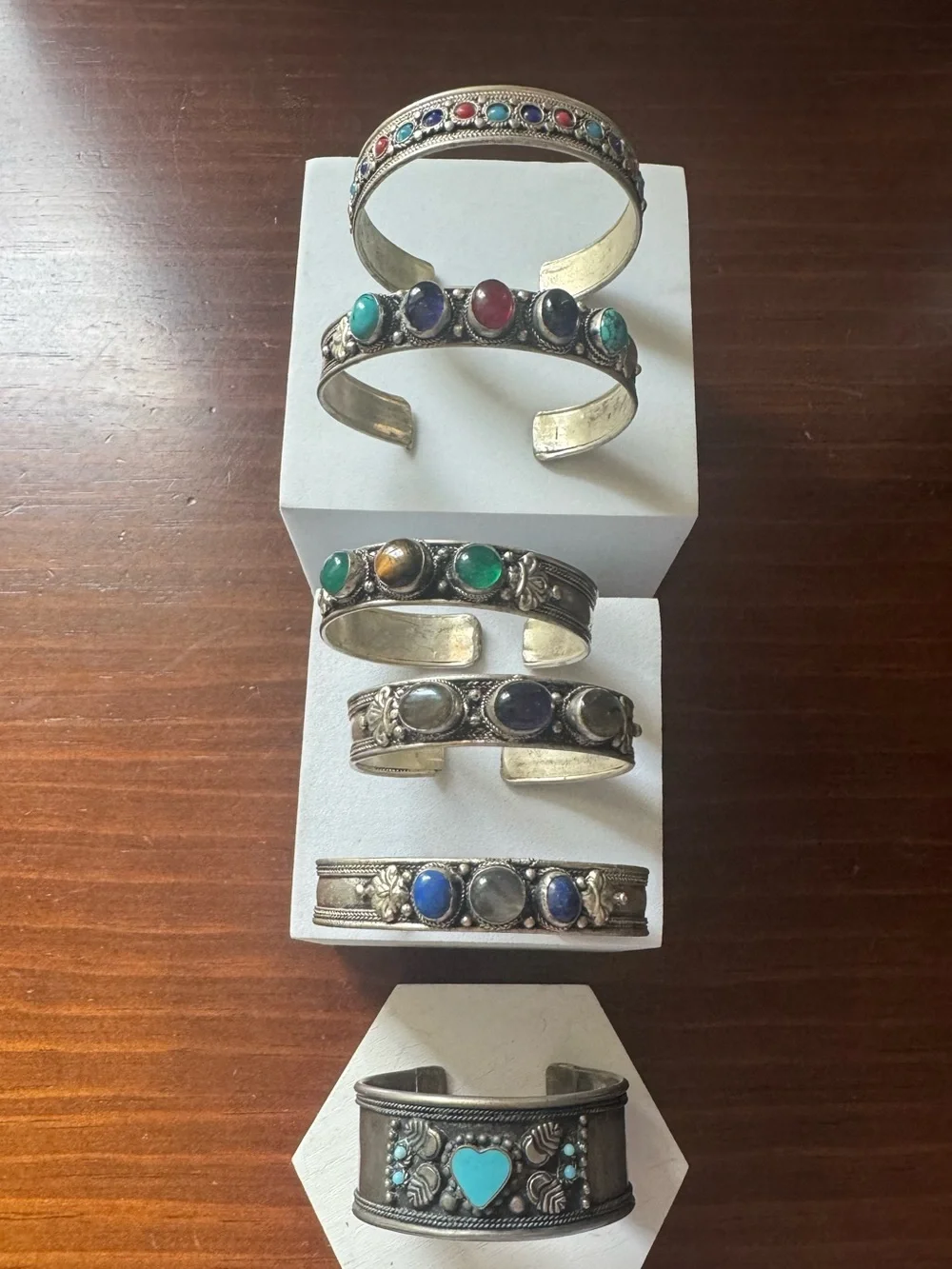 Vintage Lot of Six Silver Tone Rhinestone Bangle Bracelets